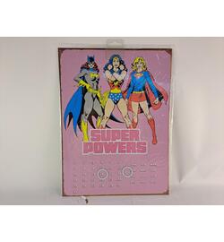 Vintage Batgirl Wonder Woman and Supergirl Reusable Metal Calendar