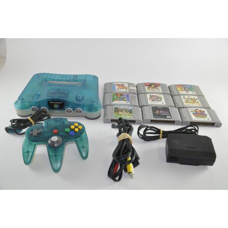 Nintendo 64 Aqua Blue Console With 9 Games