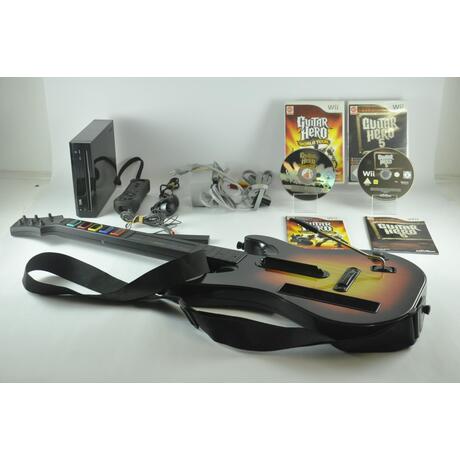 Wii Console set With 2 games and Guitar hero guitar
